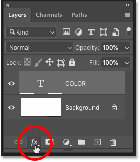 Clicking the Layer Effects icon in Photoshop's Layers panel