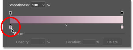 Selecting the left color stop below the gradient preview bar