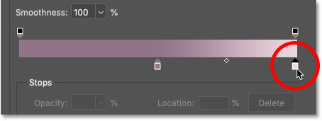 Selecting the right color stop below the gradient preview bar