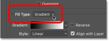 Setting the Stroke layer effect's Fill Type to Gradient in Photoshop