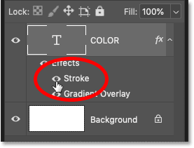 Turning off the Stroke effect in Photoshop's Layers panel