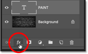 Clicking the Add a Layer Style icon in Photoshop's Layers panel