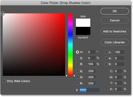 Setting the drop shadow's color to white in the Color Picker