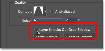 Unchecking 'Layer Knocks Out Drop Shadow' in Photoshop