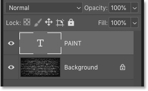 The text on its own Type layer in Photoshop's Layers panel