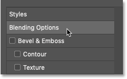 Opening the Blending Options in Photoshop