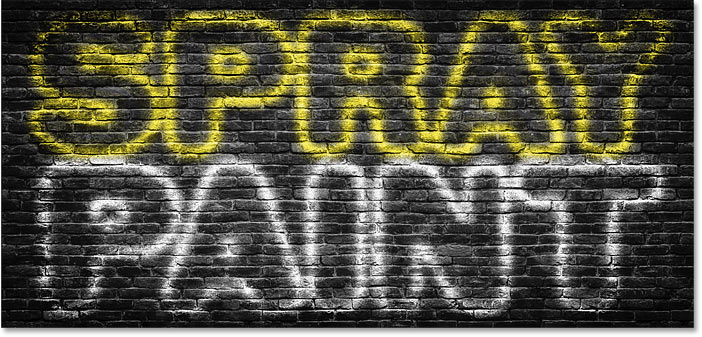 Photoshop spray-painted text effect with the top text colored yellow