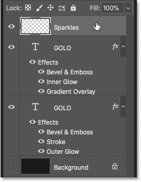 Selecting the top text effect layer in the Layers panel