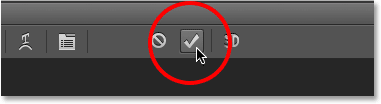 Clicking the checkmark to accept the text in Photoshop.