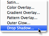 Choosing a Drop Shadow layer effect.