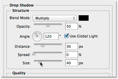 The Drop Shadow options.