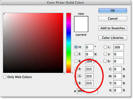 اختيار الأبيض من Color Picker.