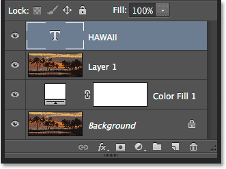 The Layers panel showing the Type layer sitting above the other layers in the document.