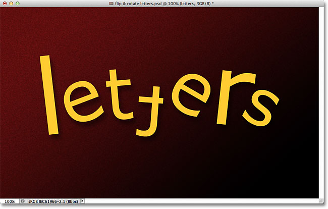 Rotate, flip e scale le lettere in una parola con Photoshop. Immagine © 2011 Photoshop Essentials.com.