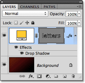 Panoul Layers care arată layer-ul Type convertit într-un layer Shape. Imagine © 2011 Photoshop Essentials.com.