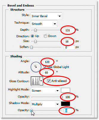 تأثيرات نص Adobe Photoshop: خيارات Bevel and Emboss.