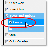 تأثيرات Adobe Photoshop Text: النقر فوق كلمة "Contour" في شاشة Layer Style.