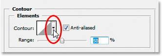 Adobe Photoshop Text Effects: Clicking the down-pointing arrow beside the Contour preview thumbnail.