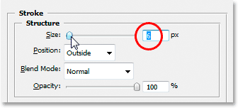 Adobe Photoshop Text Effects: Increasing the Stroke size to 6 pixels.