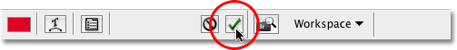 Clicking the checkmark in the Options Bar to accept the text. Image © 2009 Photoshop Essentials.com