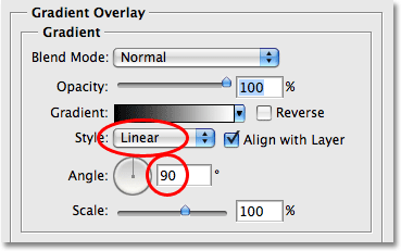 The Gradient Overlay options. Image © 2009 Photoshop Essentials.com