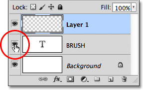 النقر فوق أيقونة رؤية الطبقة لطبقة الكتابة.  صورة © 2011 Photoshop Essentials.com