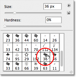 Selecting a brush from the Brush Picker in Photoshop. Image © 2011 Photoshop Essentials.com