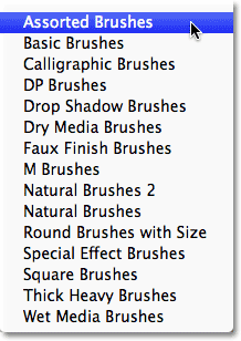 مجموعات الفرشاة الإضافية المثبتة مع Photoshop.  صورة © 2011 Photoshop Essentials.com