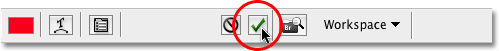 Clicking on the checkmark in the Options Bar to accept the text. Image © 2009 Photoshop Essentials.com