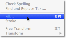 Selecting Fill from the Edit menu in Photoshop. Image © 2009 Photoshop Essentials.com