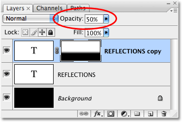 The layer opacity option in the Layers palette in Photoshop. Image © 2009 Photoshop Essentials.com