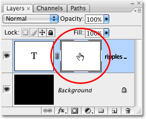 Clicking on the layer mask thumbnail in the Layers palette. Image © 2009 Photoshop Essentials.com.